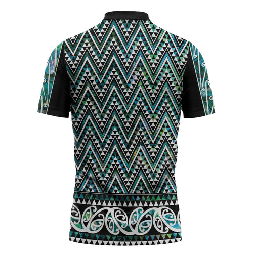 New Zealand Maori Niho Taniwha Zipper Polo Shirt Papua Shell - Mangopare Puhoro Pattern