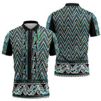 New Zealand Maori Niho Taniwha Zipper Polo Shirt Papua Shell - Mangopare Puhoro Pattern