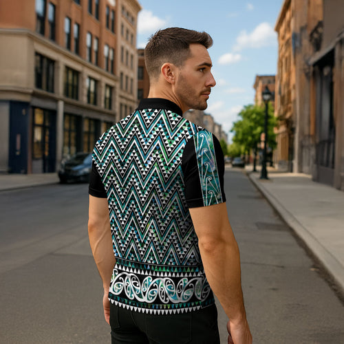 New Zealand Maori Niho Taniwha Zipper Polo Shirt Papua Shell - Mangopare Puhoro Pattern