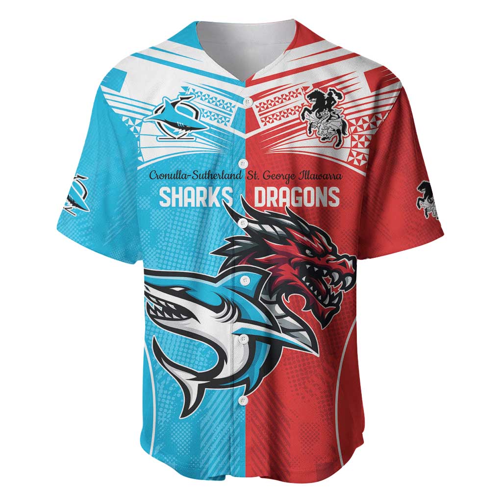 Custom Sharks-Dragons Rugby Baseball Jersey With Sporty Style
