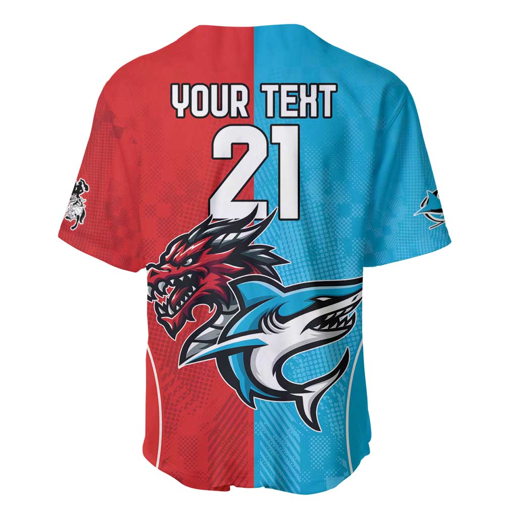 Custom Sharks-Dragons Rugby Baseball Jersey With Sporty Style