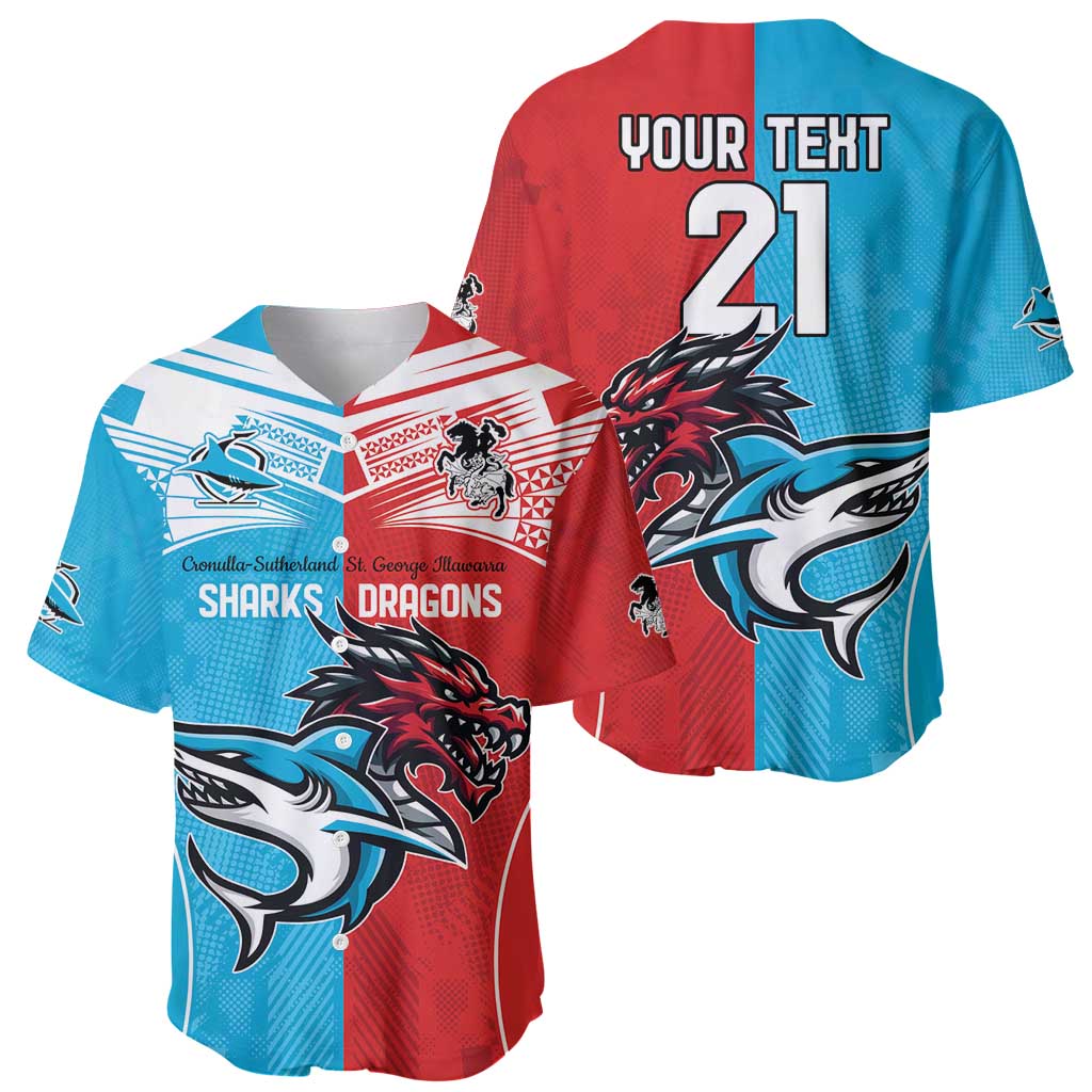 Custom Sharks-Dragons Rugby Baseball Jersey With Sporty Style