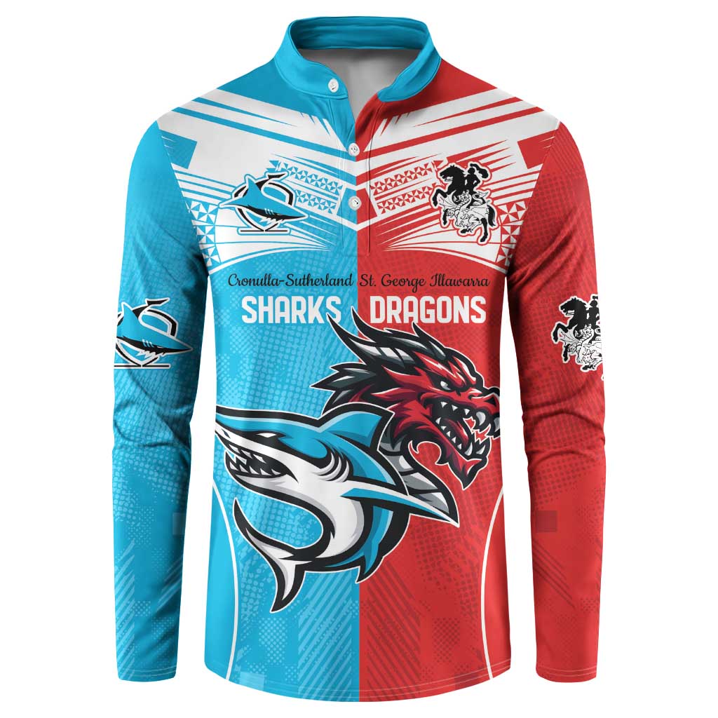 Custom Sharks-Dragons Rugby Button Sweatshirt With Sporty Style