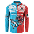 Custom Sharks-Dragons Rugby Button Sweatshirt With Sporty Style
