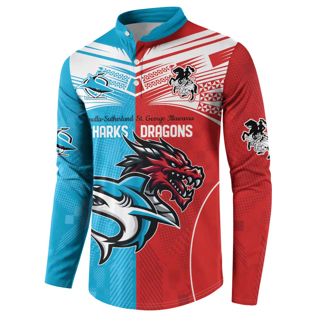 Custom Sharks-Dragons Rugby Button Sweatshirt With Sporty Style