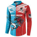Custom Sharks-Dragons Rugby Button Sweatshirt With Sporty Style