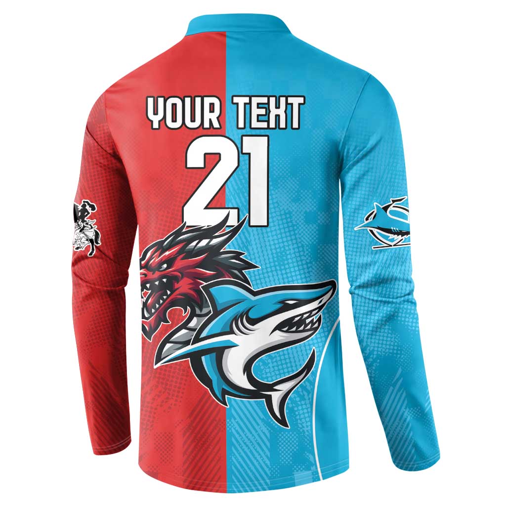 Custom Sharks-Dragons Rugby Button Sweatshirt With Sporty Style