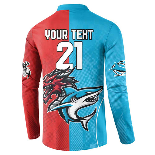 Custom Sharks-Dragons Rugby Button Sweatshirt With Sporty Style