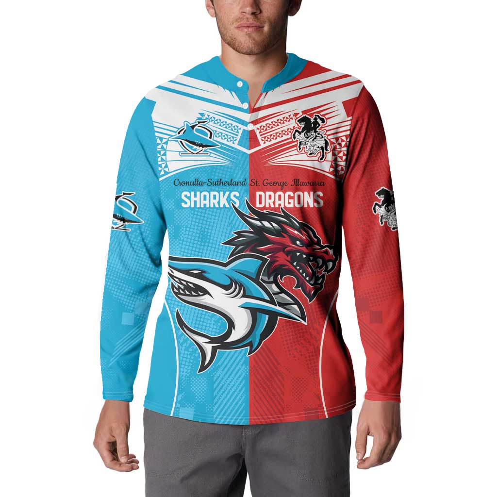 Custom Sharks-Dragons Rugby Button Sweatshirt With Sporty Style