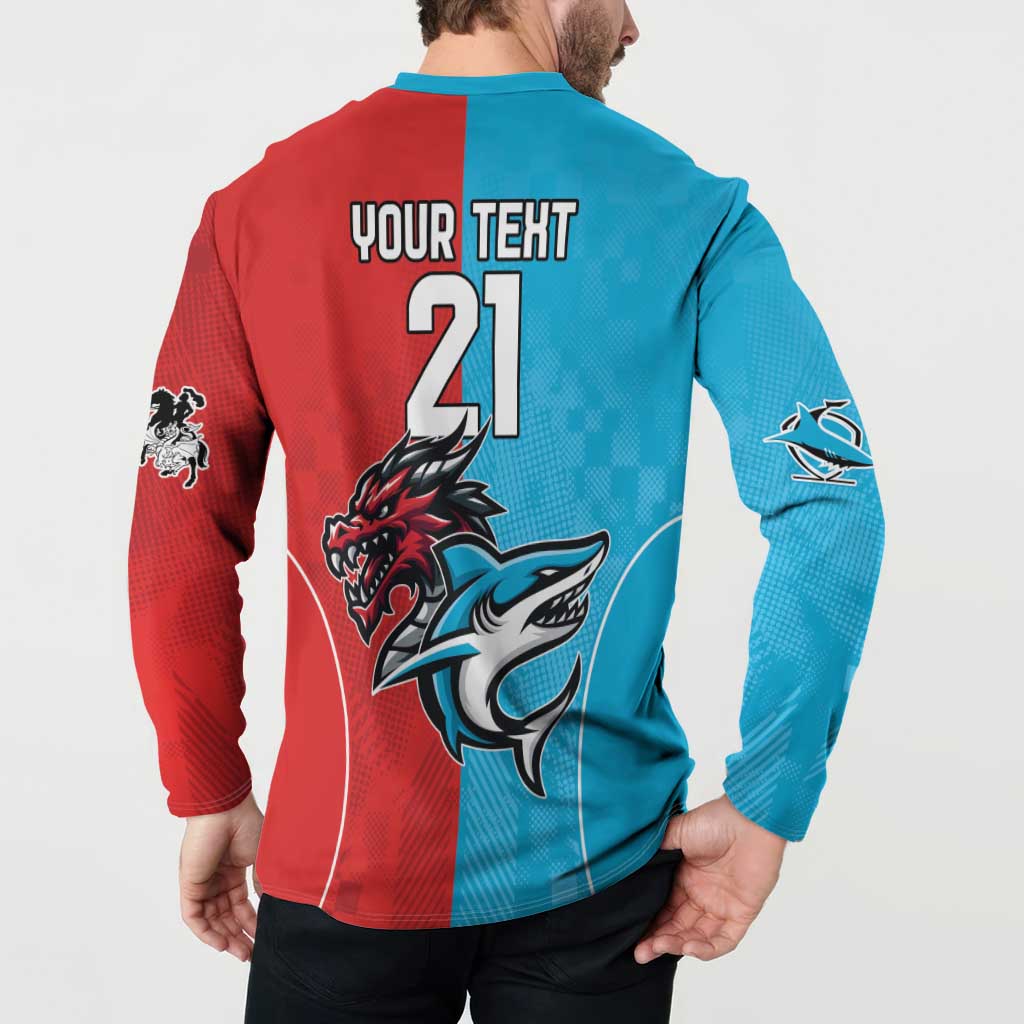 Custom Sharks-Dragons Rugby Button Sweatshirt With Sporty Style