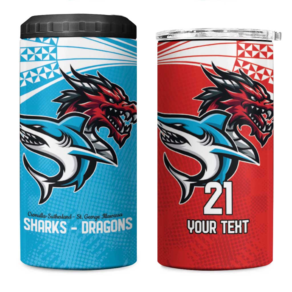 Custom Sharks-Dragons Rugby 4 in 1 Can Cooler Tumbler With Sporty Style