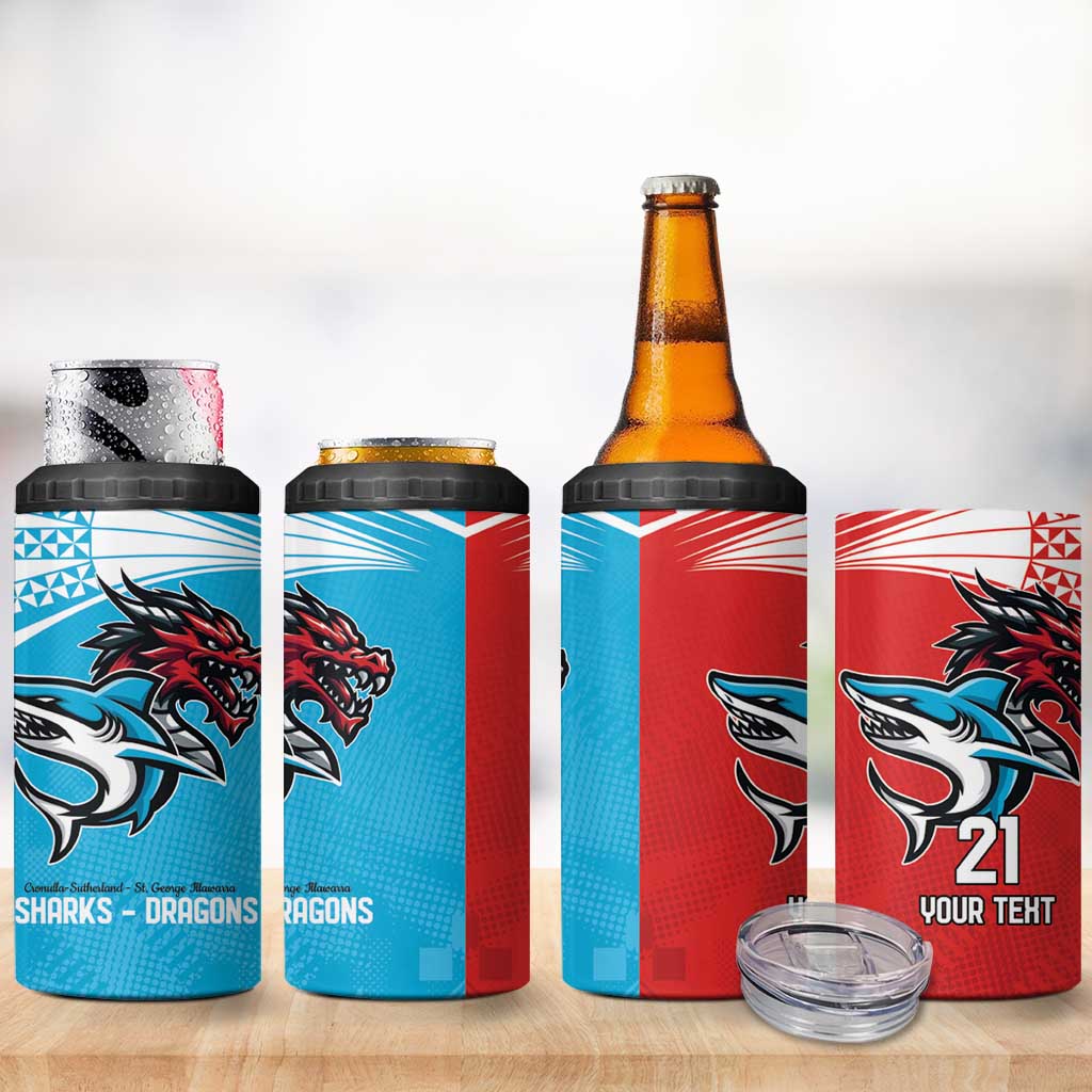 Custom Sharks-Dragons Rugby 4 in 1 Can Cooler Tumbler With Sporty Style