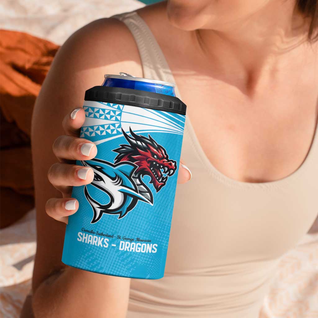 Custom Sharks-Dragons Rugby 4 in 1 Can Cooler Tumbler With Sporty Style