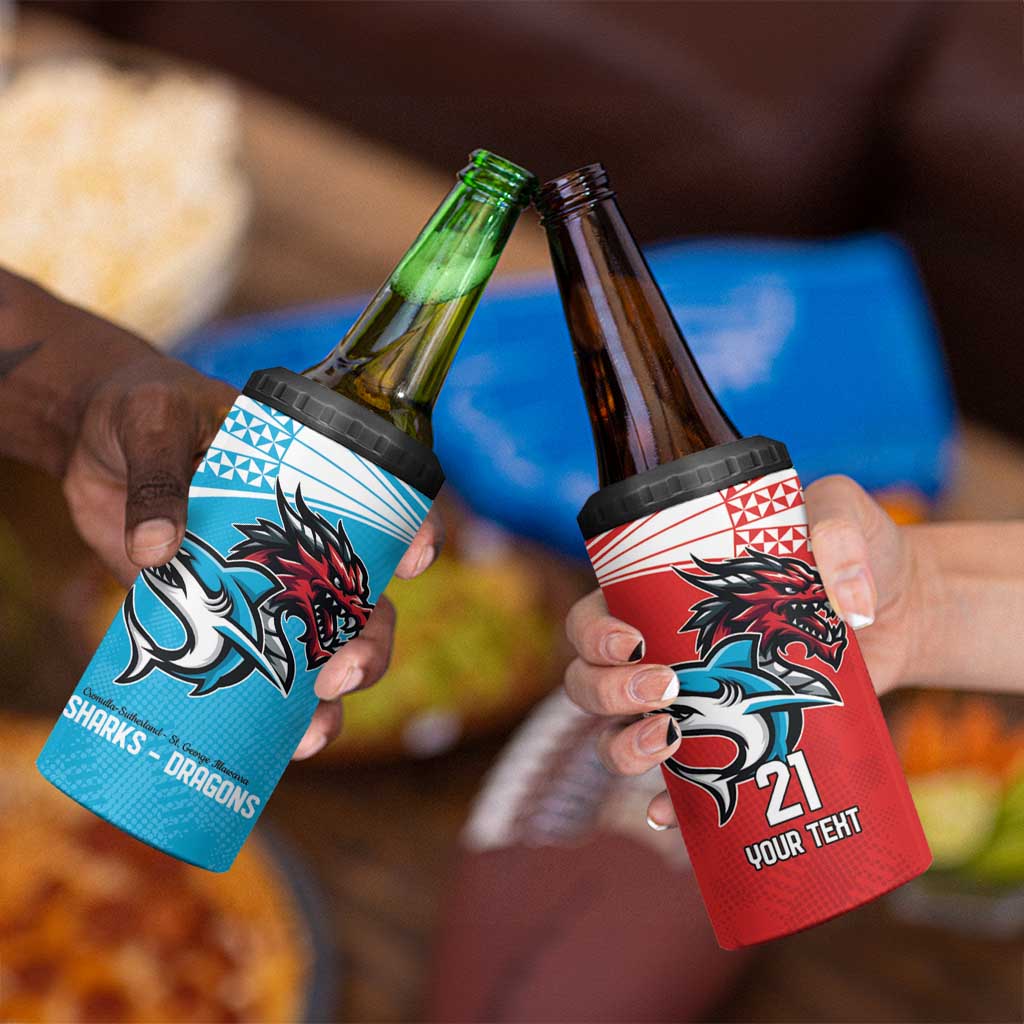 Custom Sharks-Dragons Rugby 4 in 1 Can Cooler Tumbler With Sporty Style