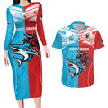 Custom Sharks-Dragons Rugby Couples Matching Long Sleeve Bodycon Dress and Hawaiian Shirt With Sporty Style