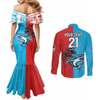 Custom Sharks-Dragons Rugby Couples Matching Mermaid Dress and Long Sleeve Button Shirt With Sporty Style