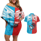 Custom Sharks-Dragons Rugby Couples Matching Off Shoulder Short Dress and Hawaiian Shirt With Sporty Style