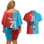 Custom Sharks-Dragons Rugby Couples Matching Off Shoulder Short Dress and Hawaiian Shirt With Sporty Style