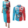 Custom Sharks-Dragons Rugby Couples Matching Puletasi and Long Sleeve Button Shirt With Sporty Style