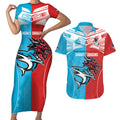 Custom Sharks-Dragons Rugby Couples Matching Short Sleeve Bodycon Dress and Hawaiian Shirt With Sporty Style