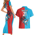 Custom Sharks-Dragons Rugby Couples Matching Short Sleeve Bodycon Dress and Hawaiian Shirt With Sporty Style