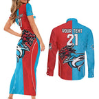 Custom Sharks-Dragons Rugby Couples Matching Short Sleeve Bodycon Dress and Long Sleeve Button Shirt With Sporty Style