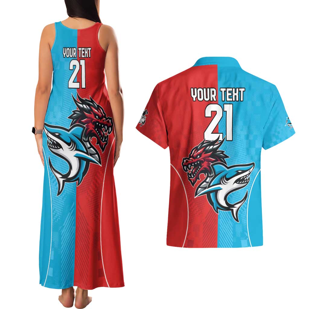 Custom Sharks-Dragons Rugby Couples Matching Tank Maxi Dress and Hawaiian Shirt With Sporty Style