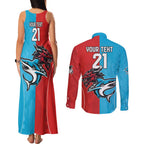 Custom Sharks-Dragons Rugby Couples Matching Tank Maxi Dress and Long Sleeve Button Shirt With Sporty Style