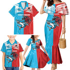 Custom Sharks-Dragons Rugby Family Matching Mermaid Dress and Hawaiian Shirt With Sporty Style