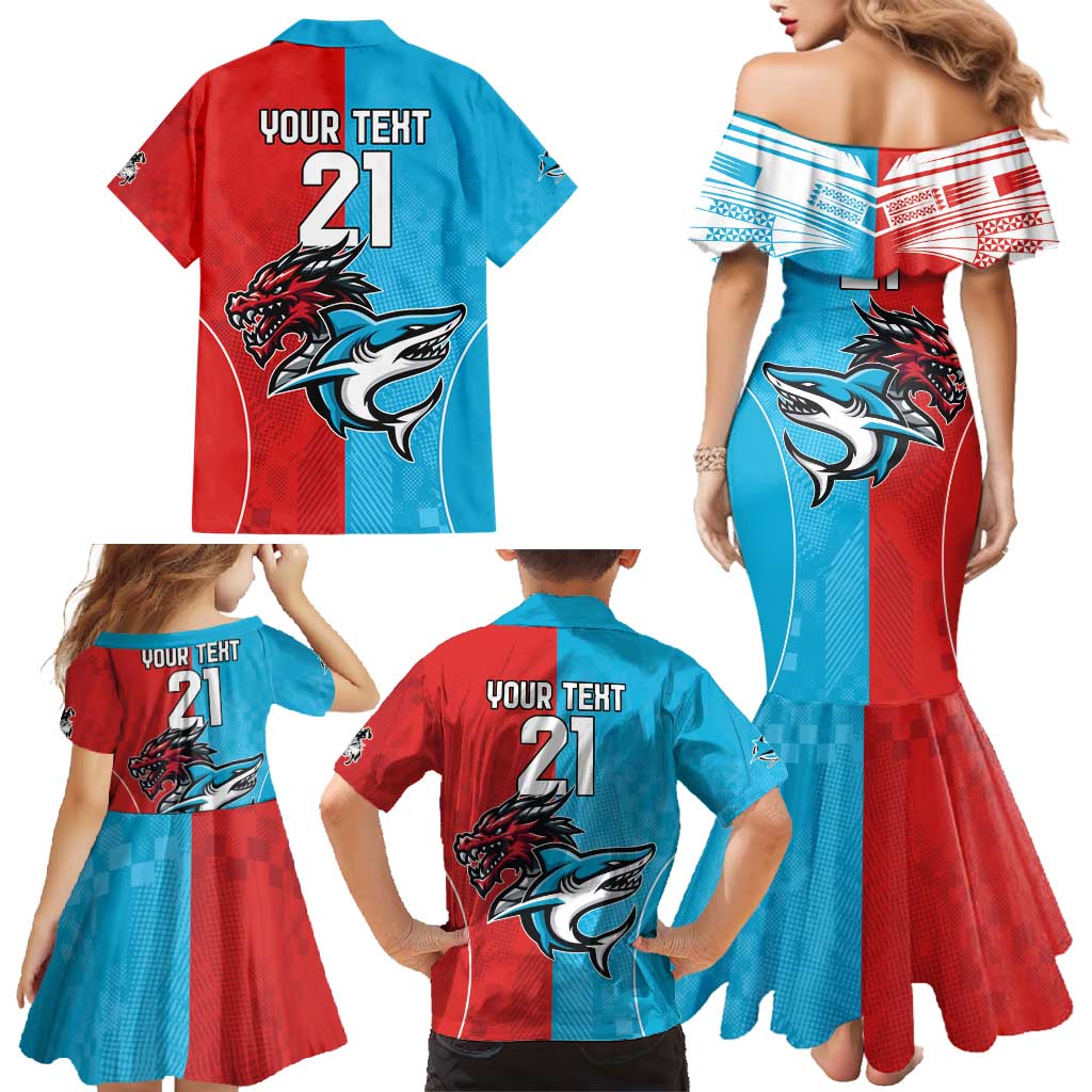Custom Sharks-Dragons Rugby Family Matching Mermaid Dress and Hawaiian Shirt With Sporty Style