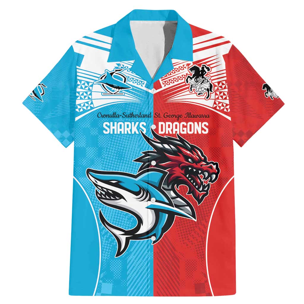 Custom Sharks-Dragons Rugby Family Matching Mermaid Dress and Hawaiian Shirt With Sporty Style