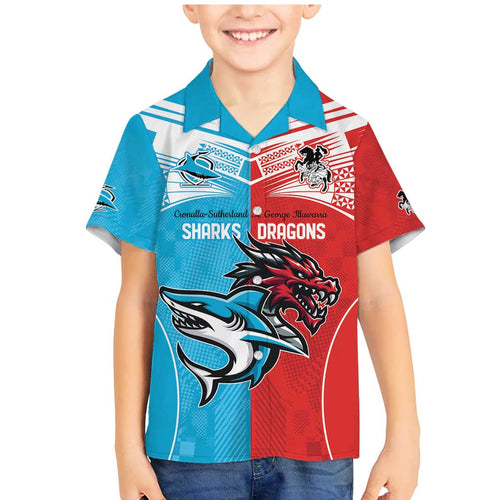 Custom Sharks-Dragons Rugby Family Matching Mermaid Dress and Hawaiian Shirt With Sporty Style