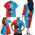 Custom Sharks-Dragons Rugby Family Matching Off The Shoulder Long Sleeve Dress and Hawaiian Shirt With Sporty Style