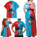 Custom Sharks-Dragons Rugby Family Matching Off Shoulder Maxi Dress and Hawaiian Shirt With Sporty Style