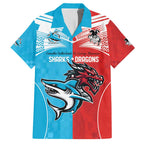 Custom Sharks-Dragons Rugby Family Matching Off Shoulder Maxi Dress and Hawaiian Shirt With Sporty Style