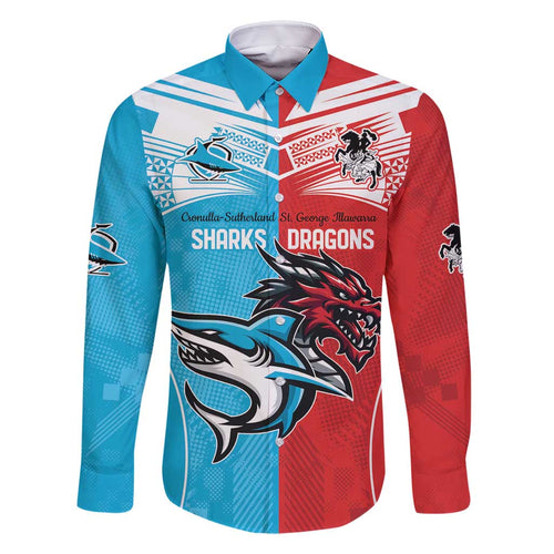 Custom Sharks-Dragons Rugby Family Matching Off Shoulder Maxi Dress and Hawaiian Shirt With Sporty Style
