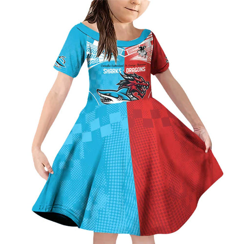 Custom Sharks-Dragons Rugby Family Matching Off Shoulder Short Dress and Hawaiian Shirt With Sporty Style