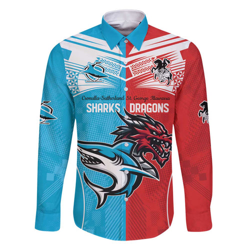 Custom Sharks-Dragons Rugby Family Matching Off Shoulder Short Dress and Hawaiian Shirt With Sporty Style