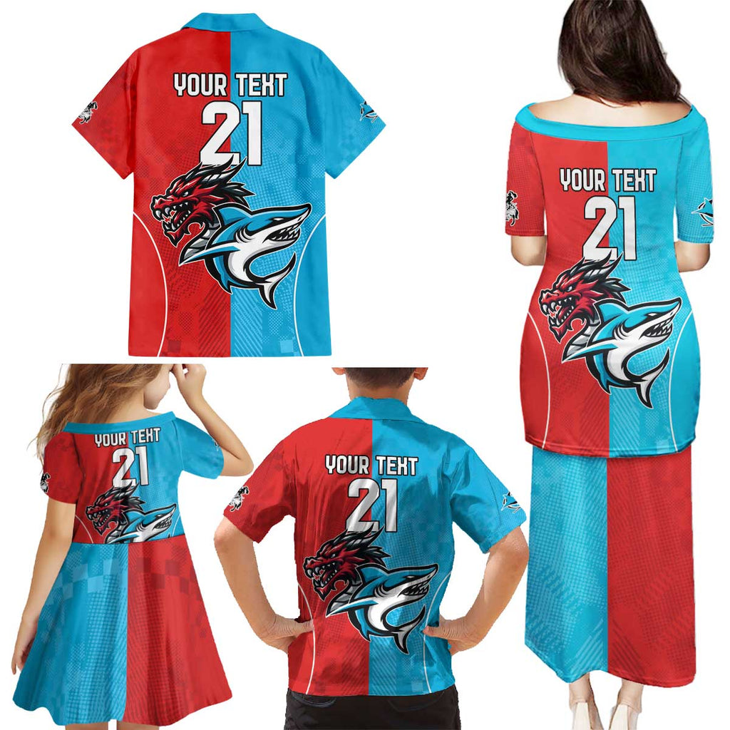 Custom Sharks-Dragons Rugby Family Matching Puletasi and Hawaiian Shirt With Sporty Style