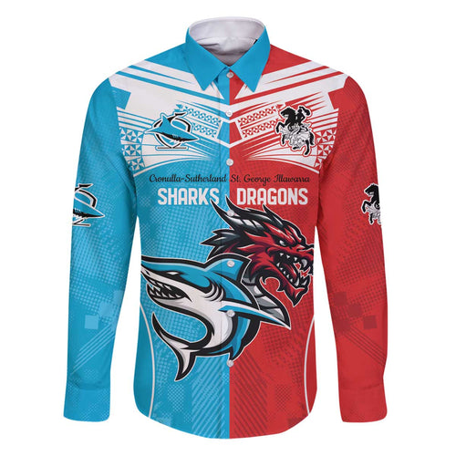 Custom Sharks-Dragons Rugby Family Matching Puletasi and Hawaiian Shirt With Sporty Style