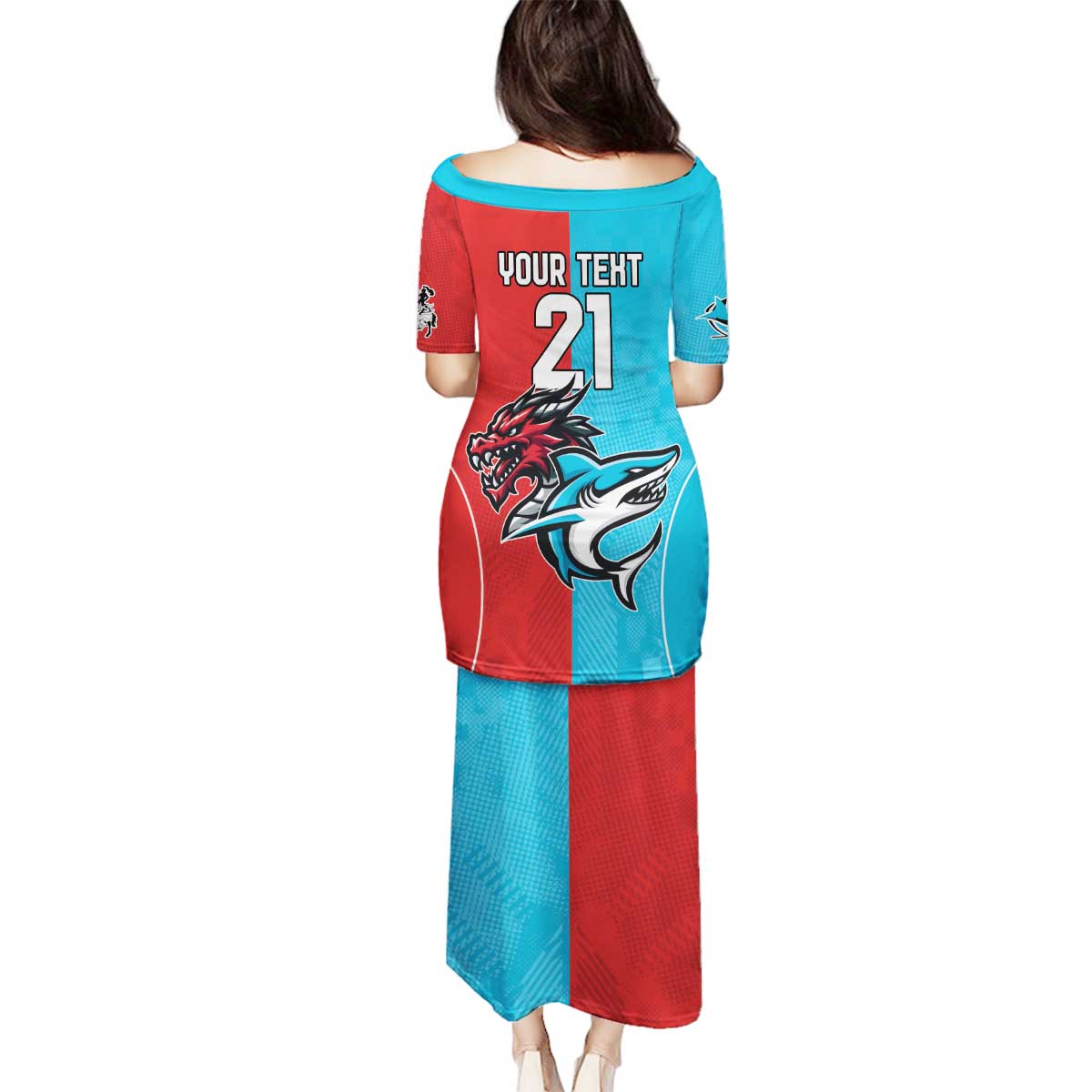 Custom Sharks-Dragons Rugby Family Matching Puletasi and Hawaiian Shirt With Sporty Style