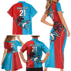 Custom Sharks-Dragons Rugby Family Matching Short Sleeve Bodycon Dress and Hawaiian Shirt With Sporty Style