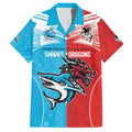 Custom Sharks-Dragons Rugby Family Matching Short Sleeve Bodycon Dress and Hawaiian Shirt With Sporty Style