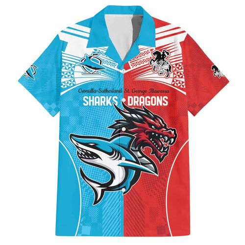 Custom Sharks-Dragons Rugby Family Matching Short Sleeve Bodycon Dress and Hawaiian Shirt With Sporty Style