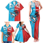 Custom Sharks-Dragons Rugby Family Matching Tank Maxi Dress and Hawaiian Shirt With Sporty Style
