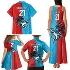 Custom Sharks-Dragons Rugby Family Matching Tank Maxi Dress and Hawaiian Shirt With Sporty Style