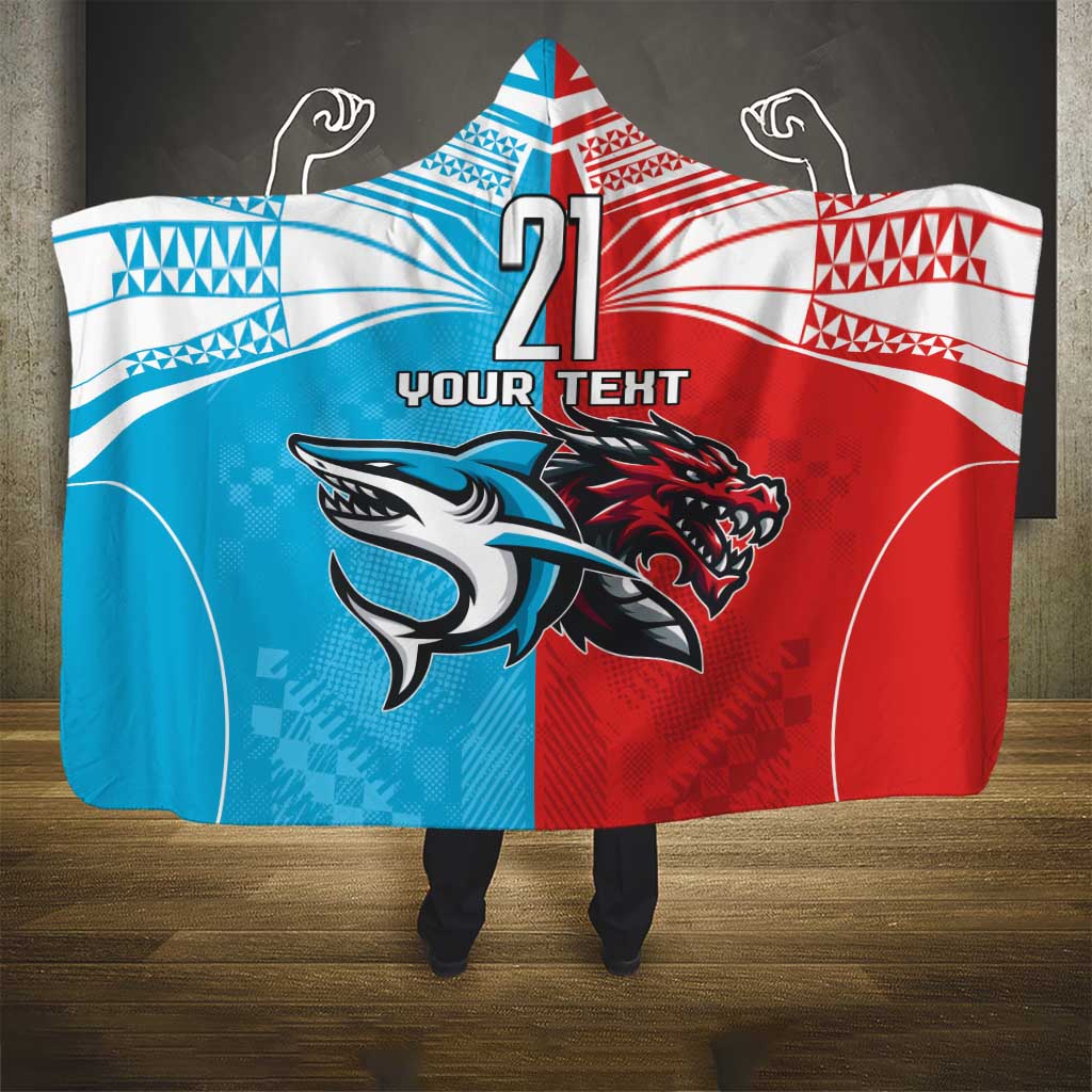 Custom Sharks-Dragons Rugby Hooded Blanket With Sporty Style