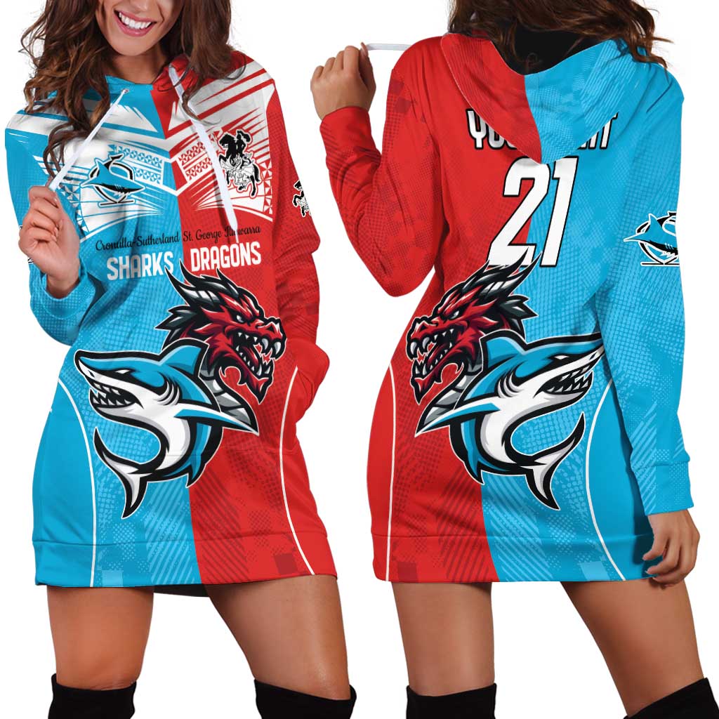 Custom Sharks-Dragons Rugby Hoodie Dress With Sporty Style