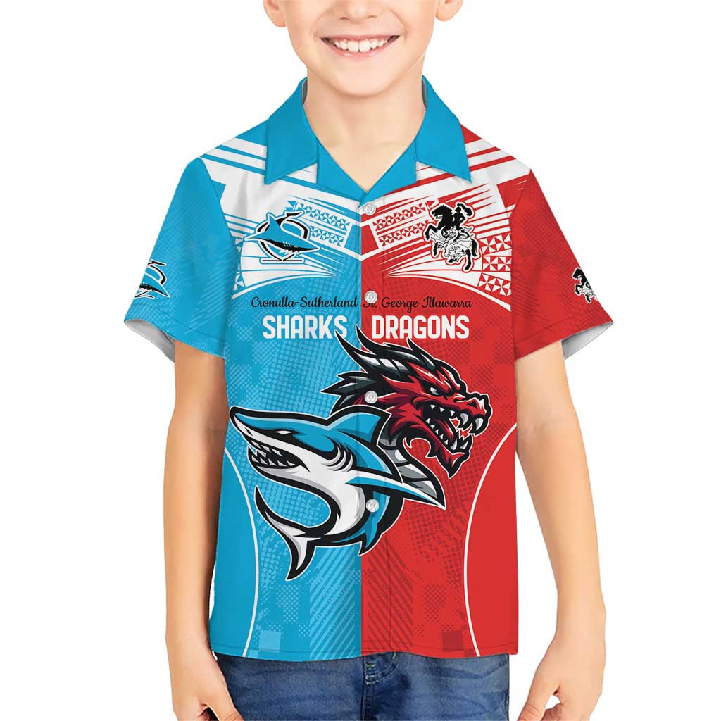 Custom Sharks-Dragons Rugby Kid Hawaiian Shirt With Sporty Style
