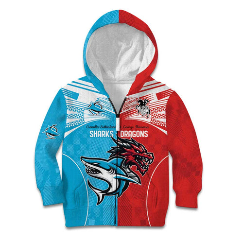 Custom Sharks-Dragons Rugby Kid Hoodie With Sporty Style